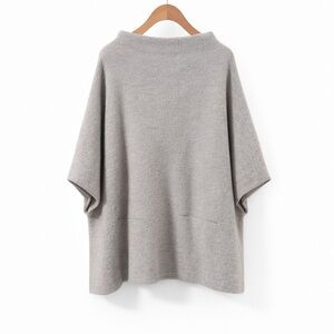 WILFRED Grey Oversized Knit Poncho Sweater | Minimalist Cocoon Top